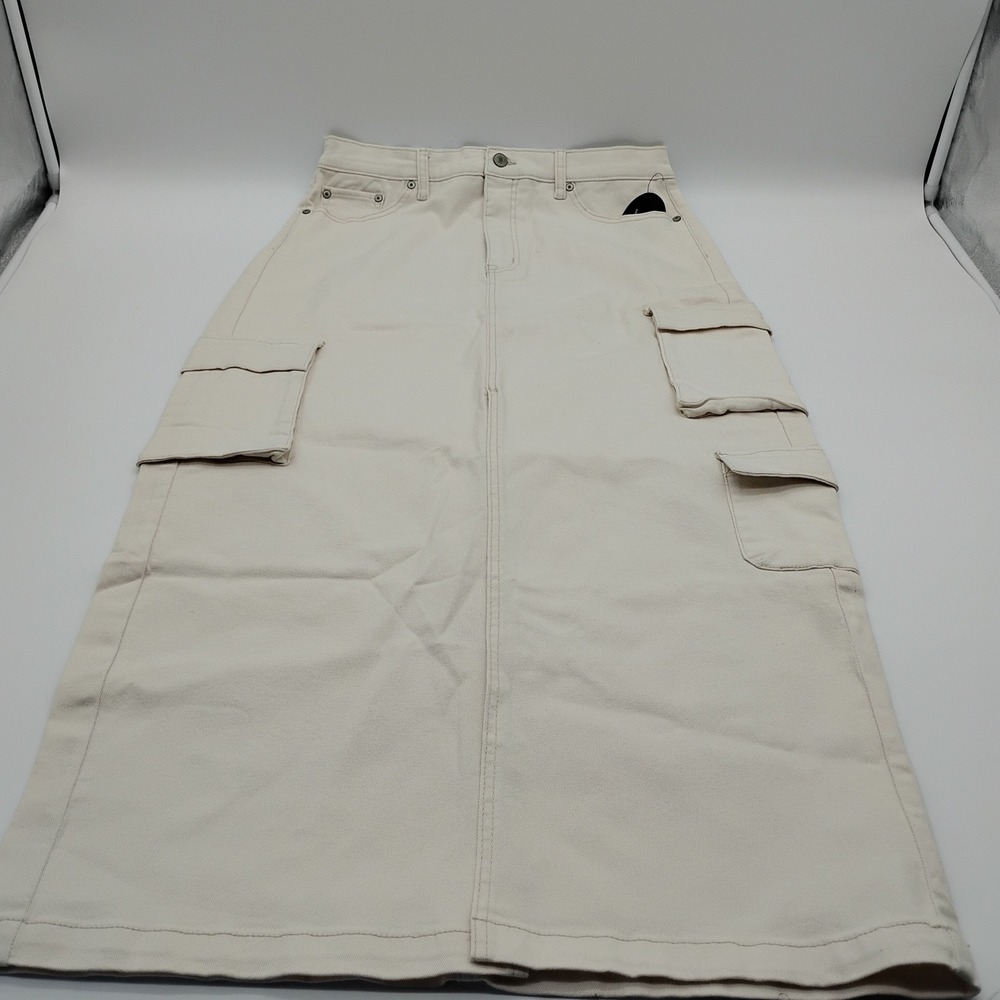 Scoop Cargo Maxi Skirt Womens 10 White Legacy Stretch Denim Utility Front Slit